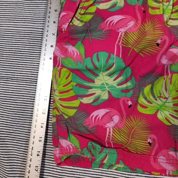 Massive $65 Large Pink Green Flamingo Tropical Stretch Waist Cotton Shorts - Picture 7 of 10
